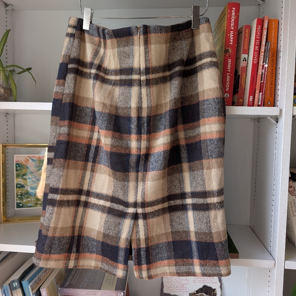 Plaid Skirt Women's Wool Blend Cream and Blue Size Medium Twee Academia Preppy - Picture 4 of 7